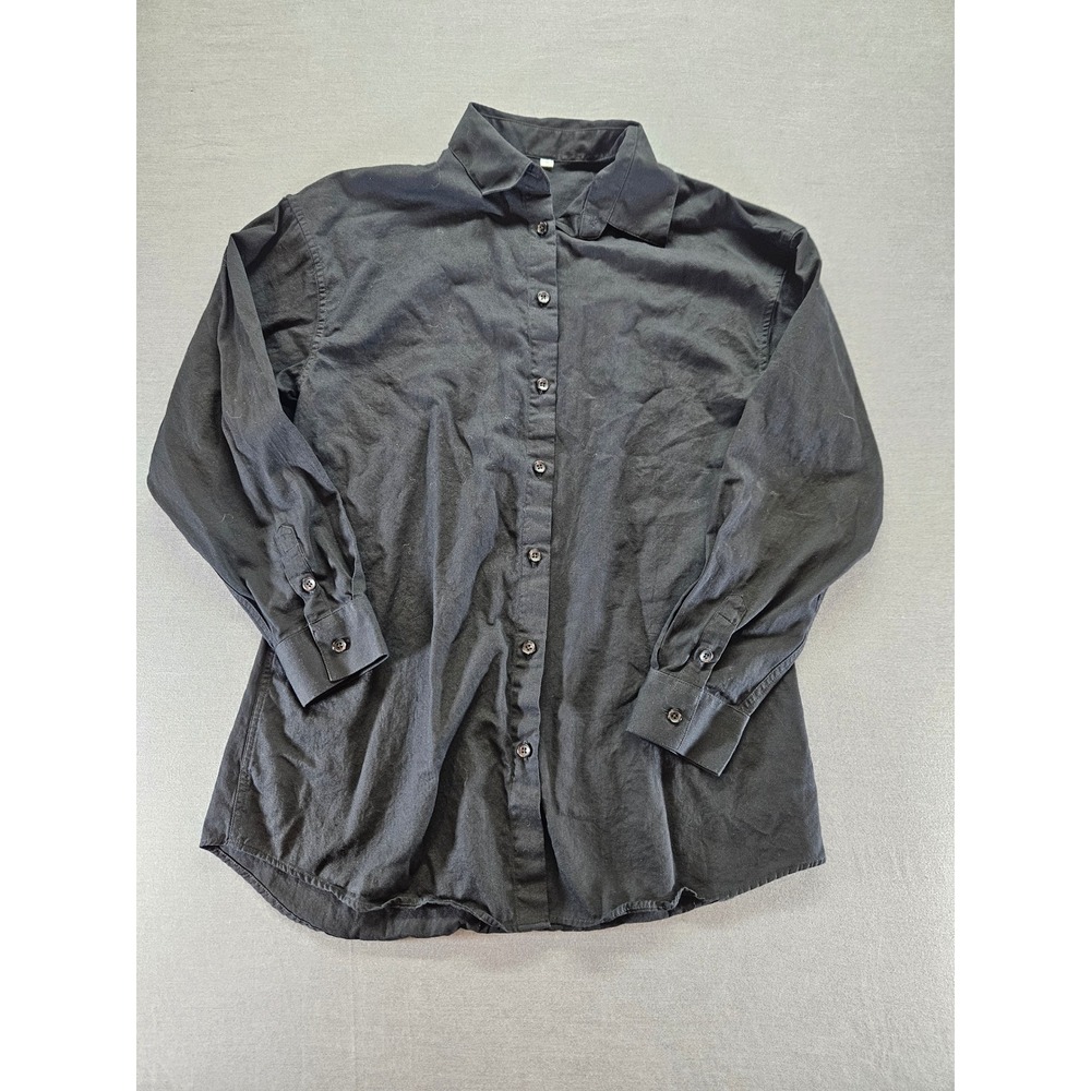 HOTEVE Black 100% Cotton Long Sleeve Button Down Shirt Small Minimalist Casual